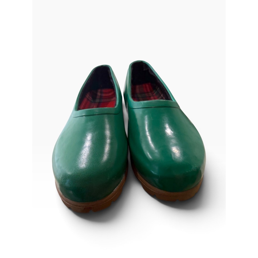 Mid West Kelly Green Rubber Garden Clogs Plaid Lined Lug Sole Shoes Womens 8